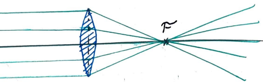 Parralell light rays coming into a lens and converging at the focal point
